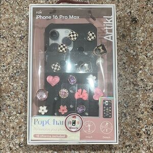 Black Phone Case with Charms for iPhone 16 Pro Max